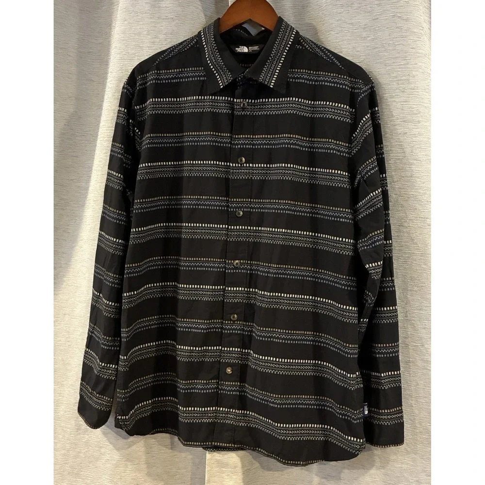 The North Face Shirt Men's Large Button Up Striped Geo‎ Print Long Sleeve
